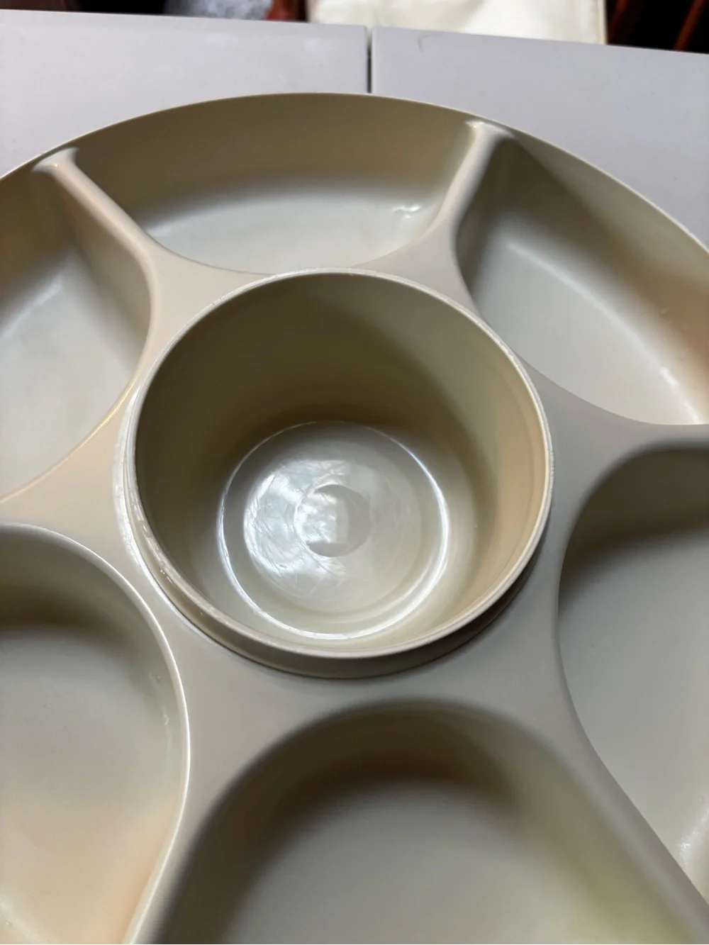 Vintage Tupperware Divided Serving Tray with Lid and sm round dipping container